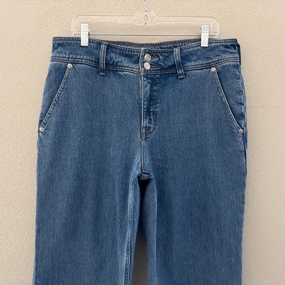 J. Crew Slim Wide Leg Jeans Petite 31 Denim Blue Stacked Buttons Modern Classic - Picture 7 of 13